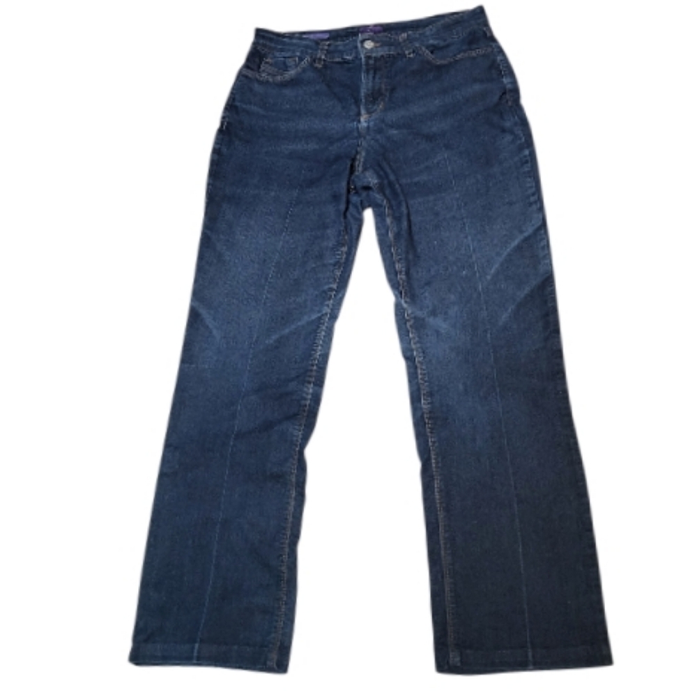 NYDJ Dark Blue 'Lift & Tuck' MARILYN High-Rise Straight Leg Jeans - Size 14